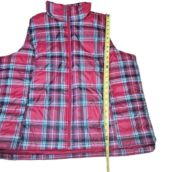Lands' End Down Fill Puffer Vest Plaid Red - Picture 7 of 9